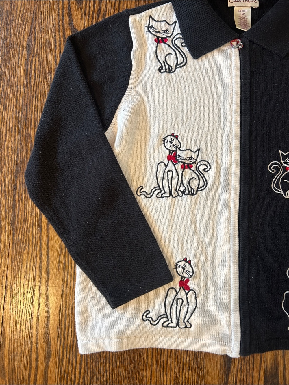 Vintage Y2K Knit Zip Up Cat Sweater - Picture 3 of 9